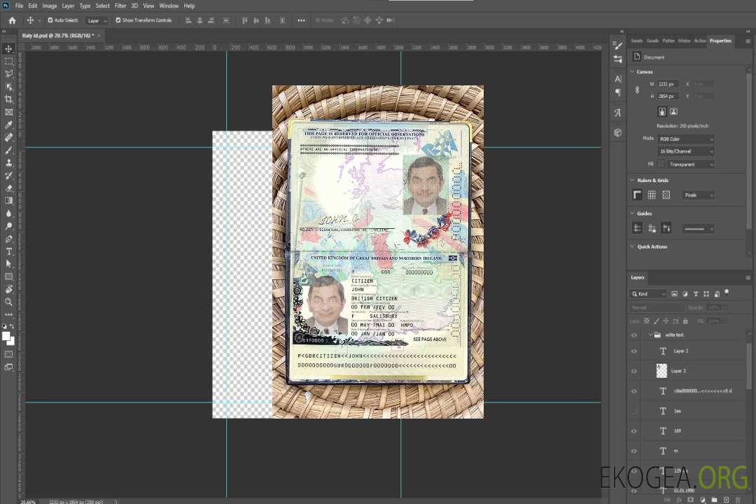 Aperçu photo du passeport du Royaume-Uni de Grande-Bretagne et d'Irlande du Nord (2015-2020) template